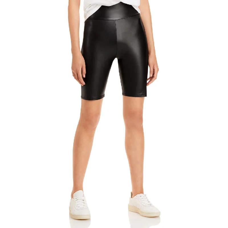 Womens Faux Leather Pull On Bike Shorts