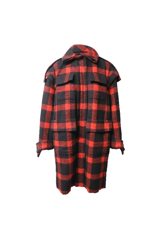 Burberry Plaid Winter Coat in Red Wool