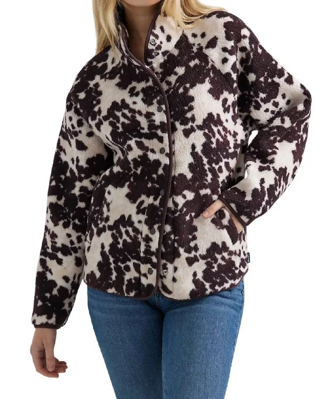 Cowhide Sherpa Snap Jacket In Brown Cow