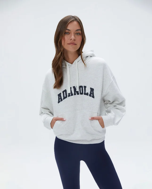 Varsity Relaxed Drawcord Hoodie - Light Grey Melange