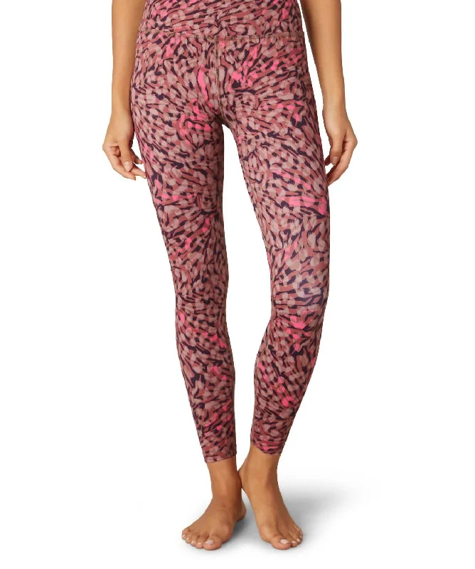 Lux High Waisted Midi Leggings In Electric Cheetah Swirl