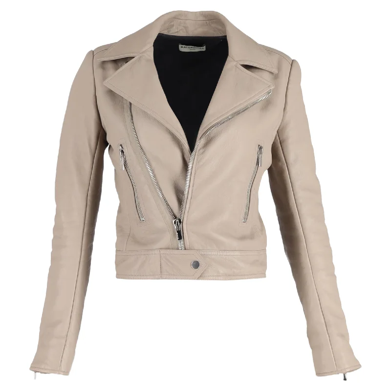 Balenciaga Biker Jacket in Beige Lambskin Leather