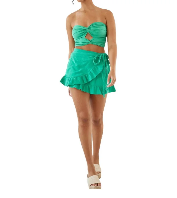 Biance Ruffle Wrap Skort In Emerald