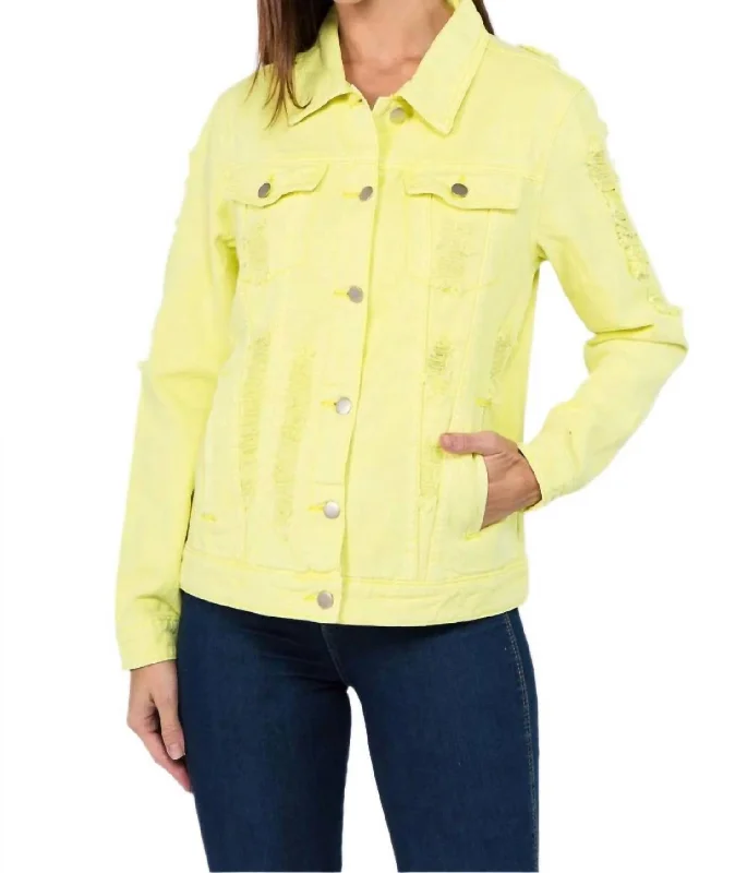 Distressed Slim-Fit Denim Jacket In Lime/neon Yellow