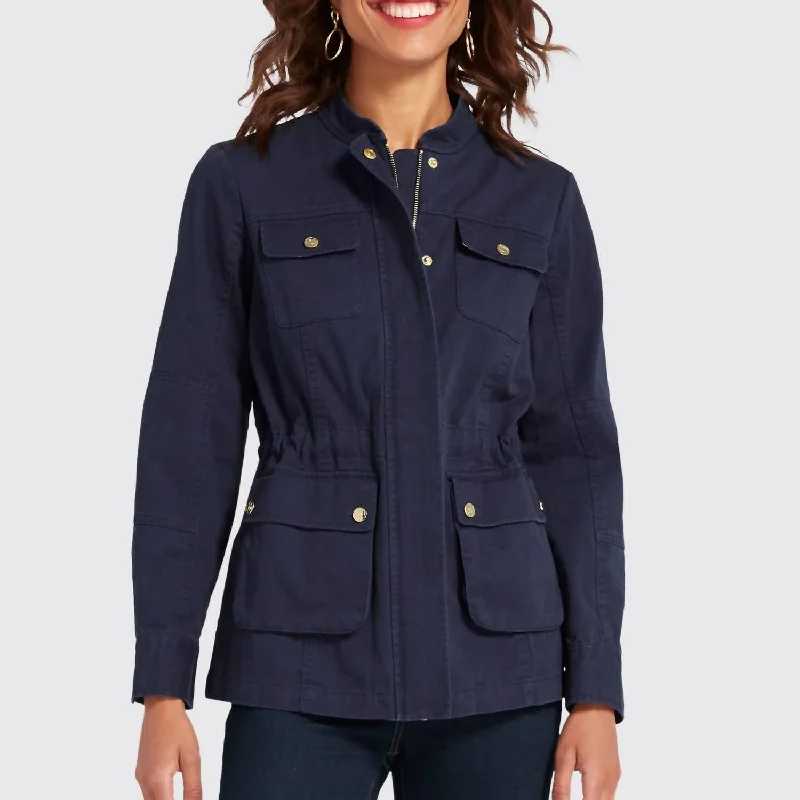 Solid Pocket Utility Jacket In Nassau Navy