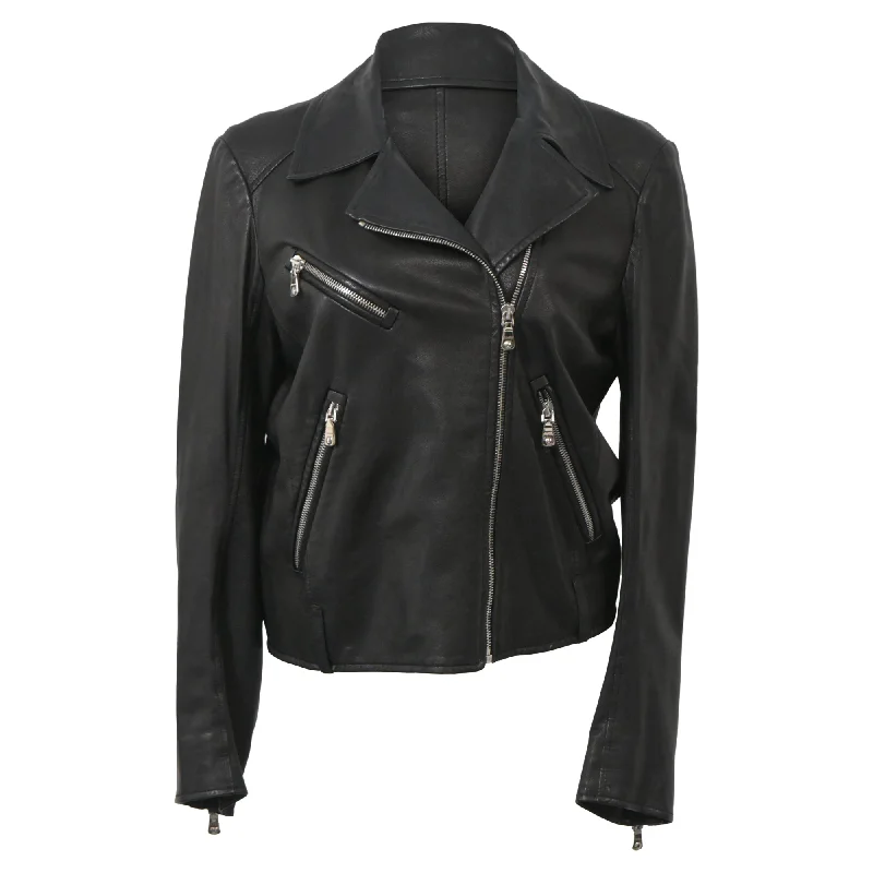 Miu Miu Zipped Biker Jacket in Black Leather