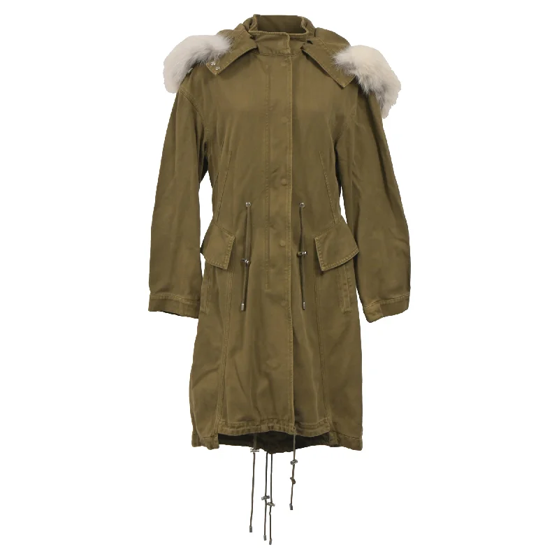 Alexander Mcqueen Parka with Fur Trim Coat in Olive Cotton