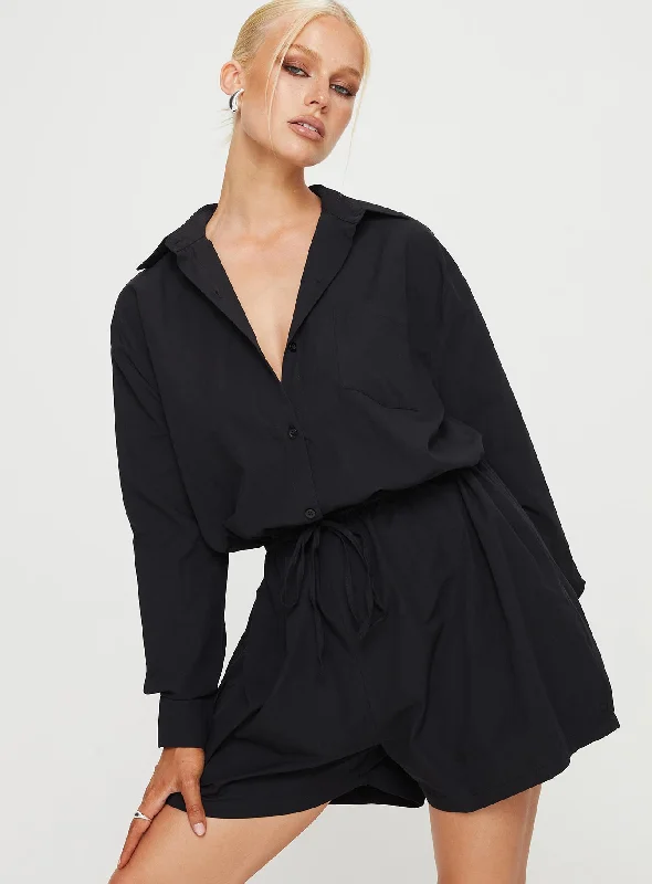 Enlighten Me Long Sleeve Romper Black