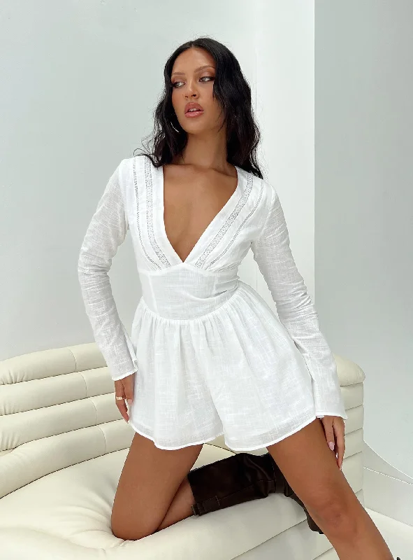 Marcelle Long Sleeve Playsuit White