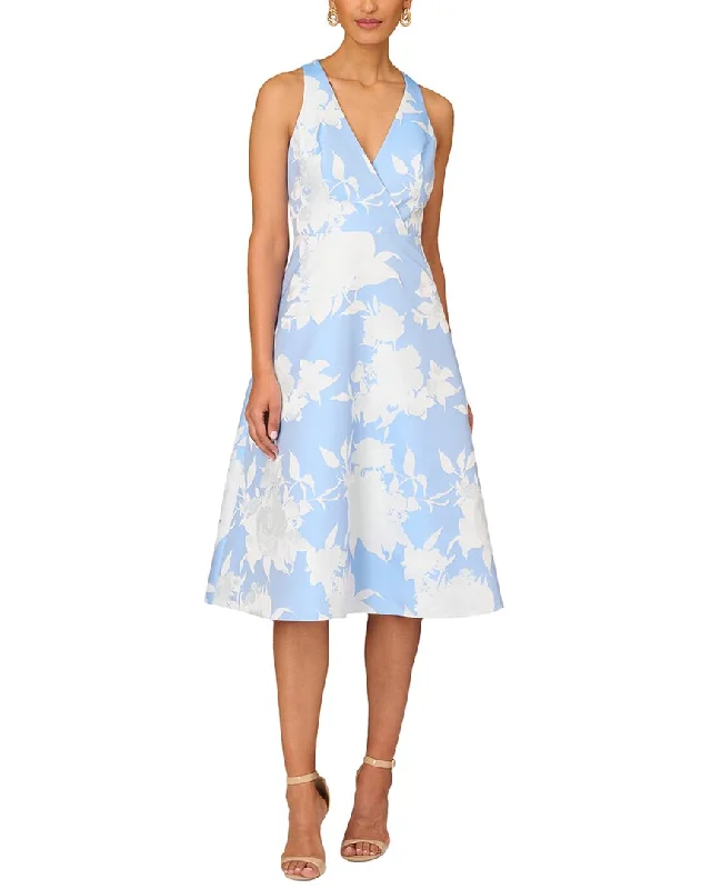 Aidan Mattox V-Neck Jacquard Midi Dress