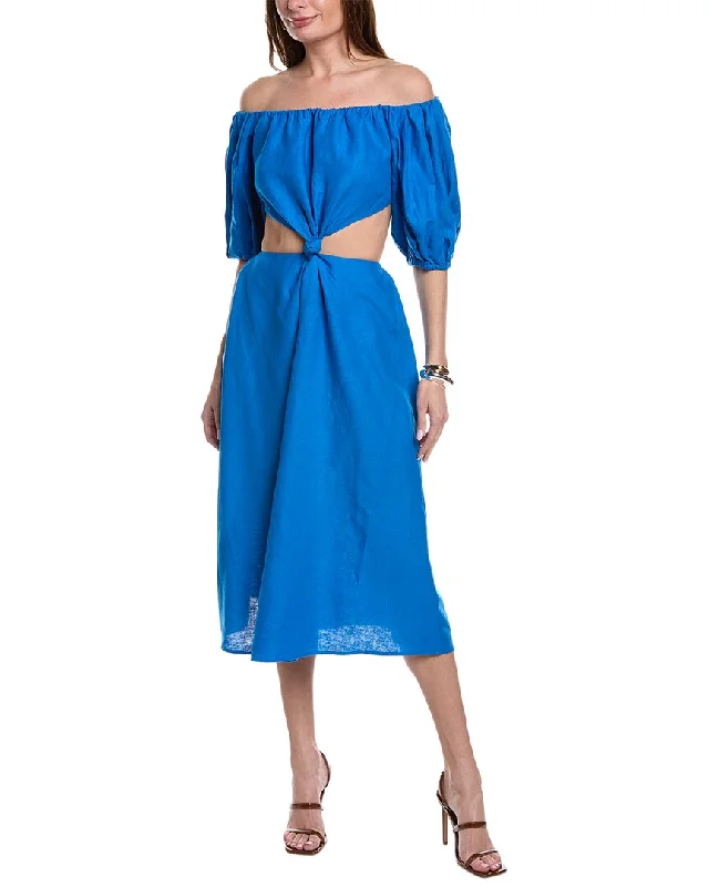 FARM Rio Cutout Waist Linen-Blend Midi Dress