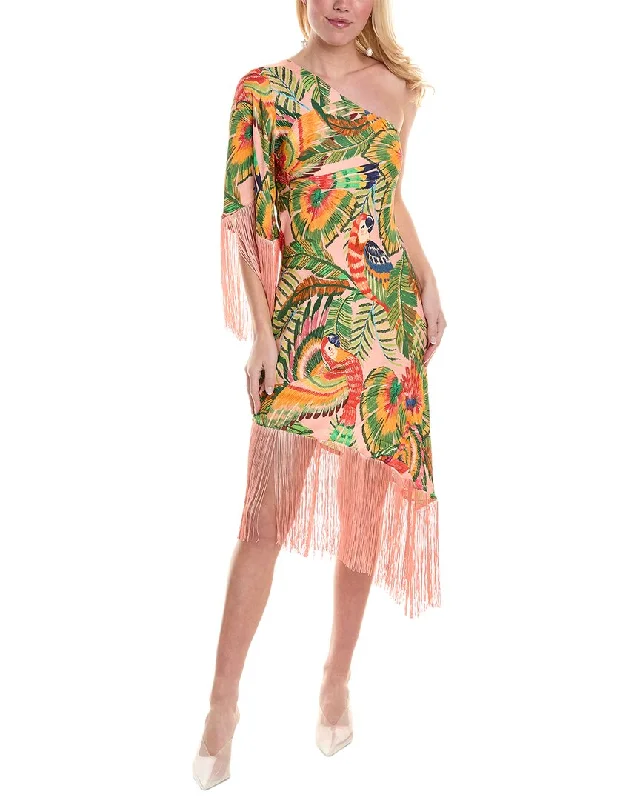 FARM Rio Macaw Leaves One-Shoulder Midi Dress