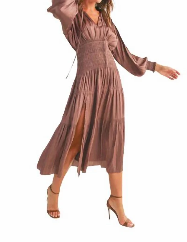 Satin Midi Dress In Mauve