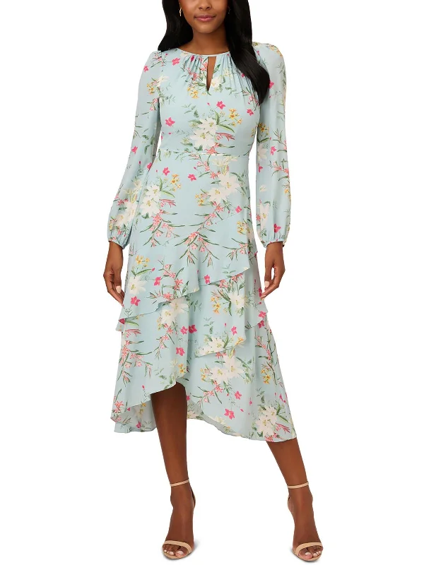 Womens Floral Print Polyester Midi Dress