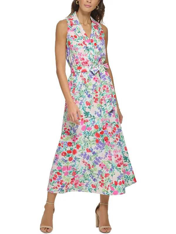 Womens Woven Floral Midi Dress