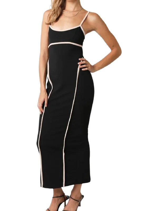 Contrast Trim Maxi Dress In Black