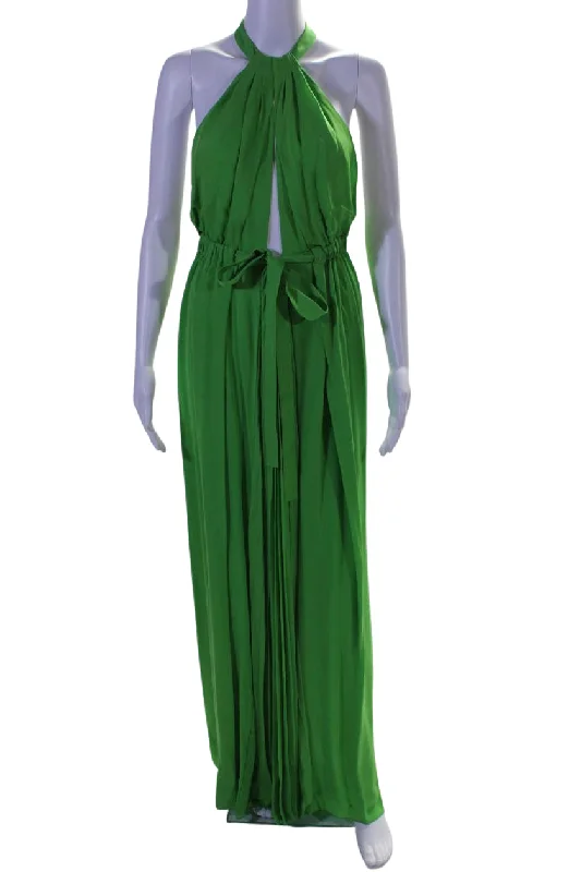 Emilio Pucci Womens Halter Neck A Line Sleeveless Maxi Dress Green