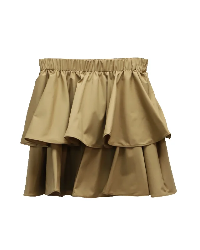 Jason Wu Tiered Flared Mini Skirt in Khaki Cotton