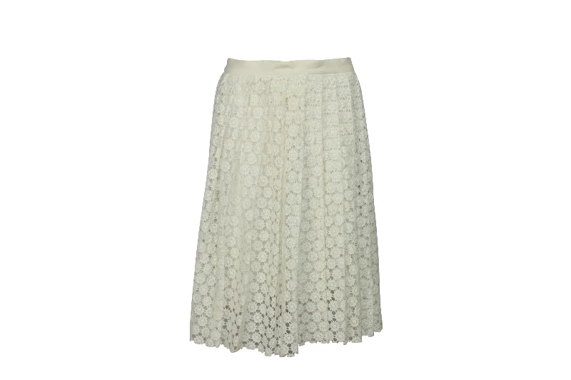 Joseph Pleated Lace Midi Skirt in Cream Cotton