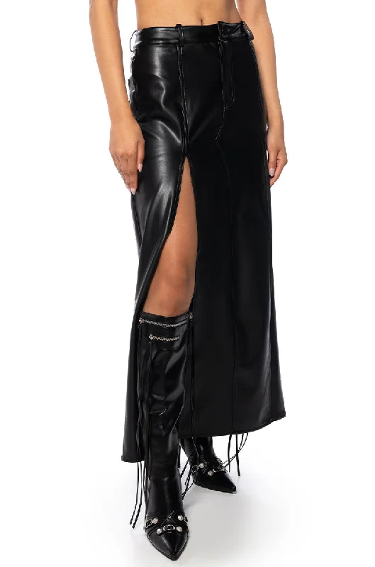 LEVEL UP MAXI FAUX LEATHER SKIRT WITH FRONT SLITS