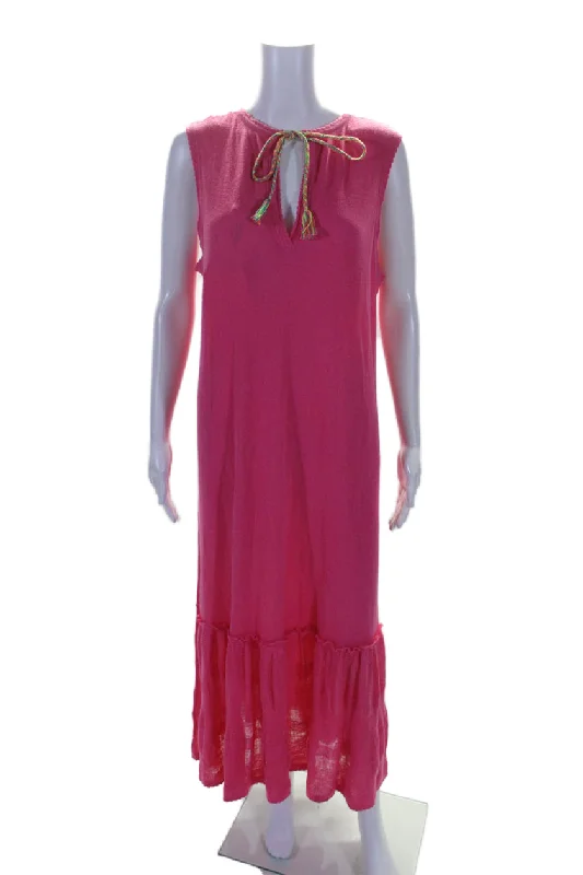 Lisa Todd Womens Cotton Blend Knit Round Neck Sleeveless Maxi Dress Pink