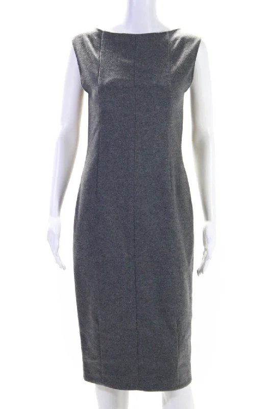 Narciso Rodriguez Womens Wool Round Neck Darted Zipped Maxi Dress Gray