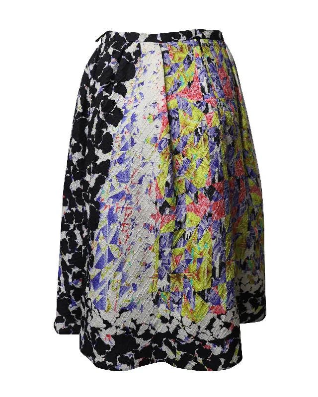 Peter Pilotto Textured Abstract A-Line Skirt in Multicolor Silk