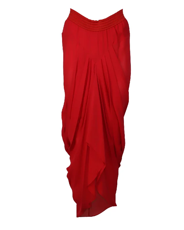 Prabal Gurung Draped Maxi Skirt in Red Silk