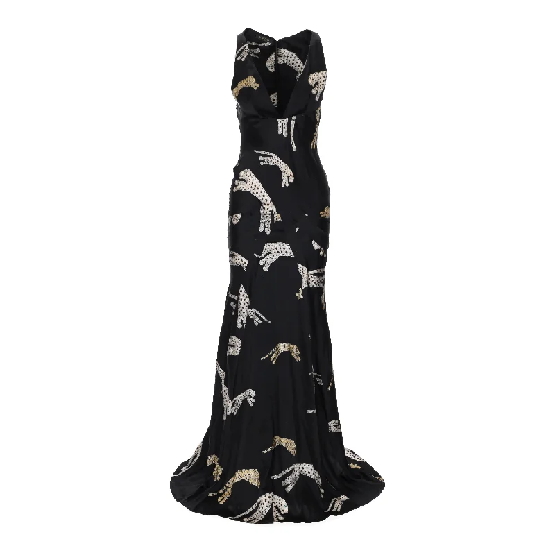 Roberto Cavalli Animal Print Silk Maxi Dress - '00s