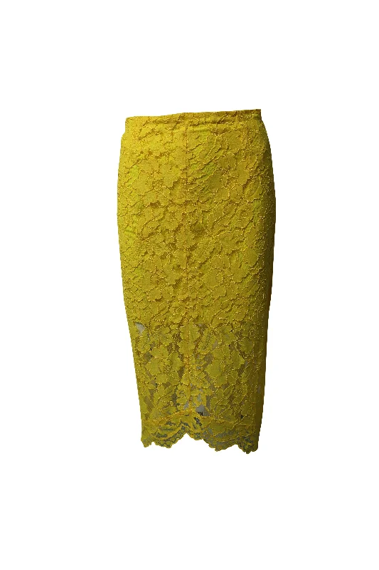 Sandro Jaime Lace Midi Skirt in Yellow Rayon