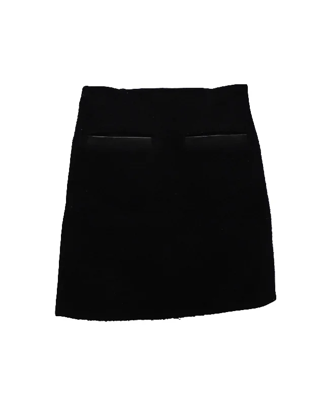 Theory Leather-Trimmed Mini Skirt in Black Wool