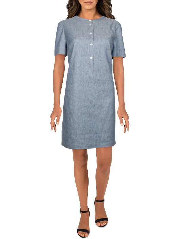 Trapeze  Womens Linen Blend Mini Shirtdress