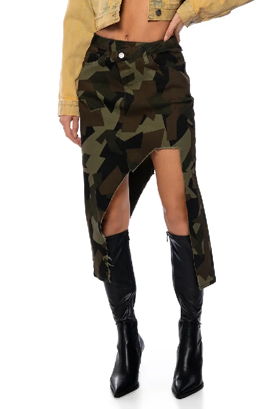 WILDER CAMO CUT OUT MIDI SKIRT