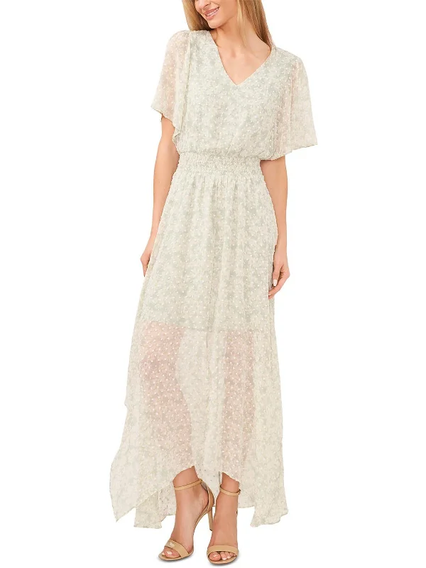 Womens Floral Clip-Dot Maxi Dress