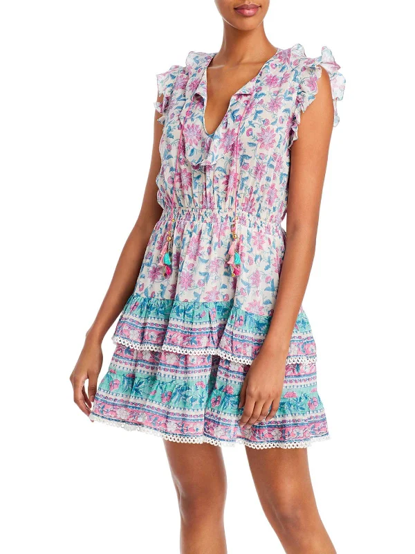 Womens Floral Print Ruffled Mini Dress