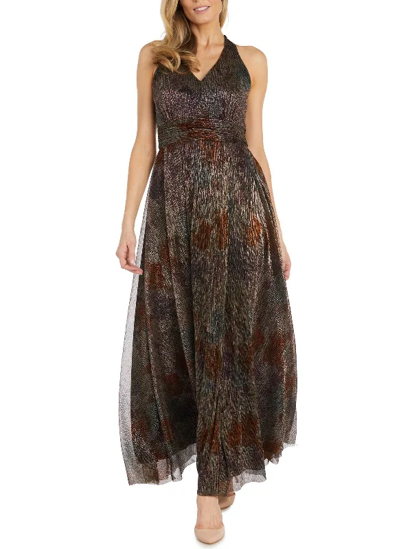 Womens Maxi Metallic Evening Dress