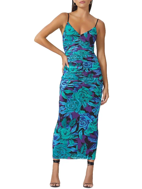 Womens Ruched Floral Maxi Dress