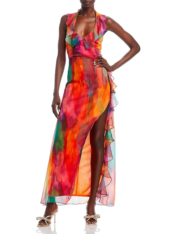 Womens Ruffled Halter Maxi Dress