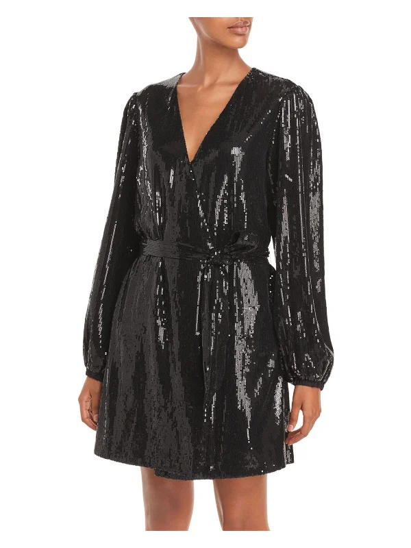 Womens Sequined Mini Wrap Dress