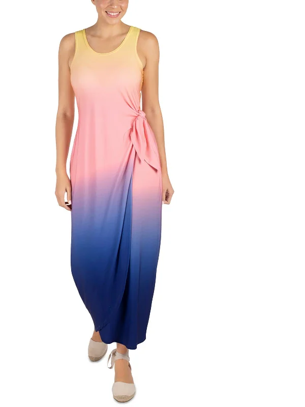 Womens Side Tie Tea Length Maxi Dress