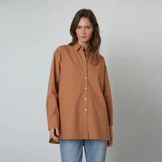 Izabelle Cotton Long Sleeve Top (Camel)