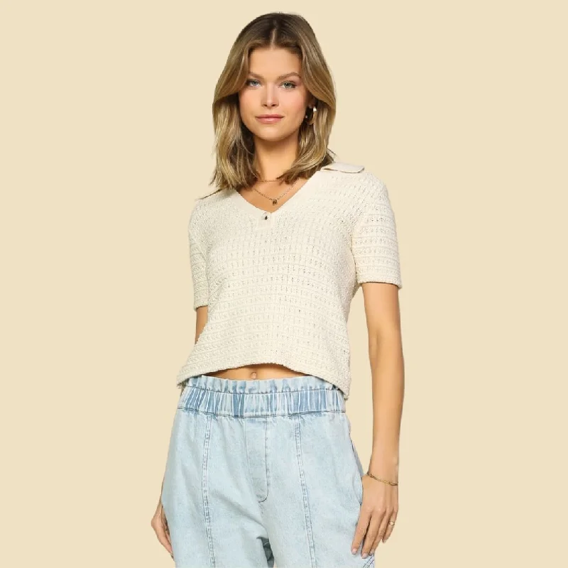 Knitted Short Sleeve Top (Ivory)