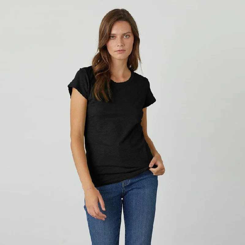 Tera Cotton Slub Short Sleeve Top (Black)