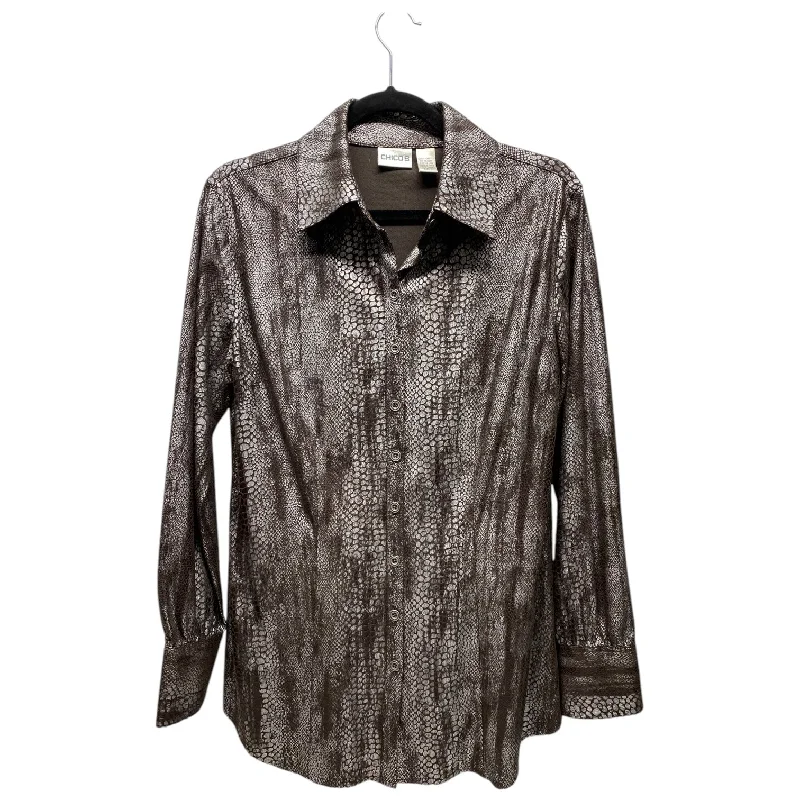 Top Long Sleeve By Chicos In Snakeskin Print, Size: M