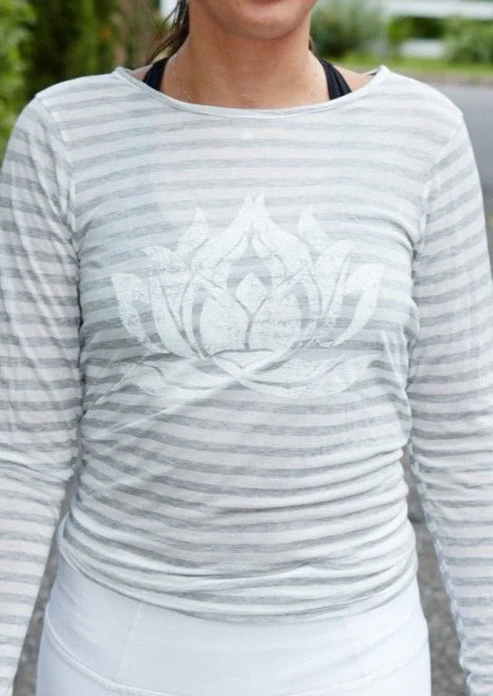 WHITE LOTUS  Natural Grey Stripe Camille Long Sleeve