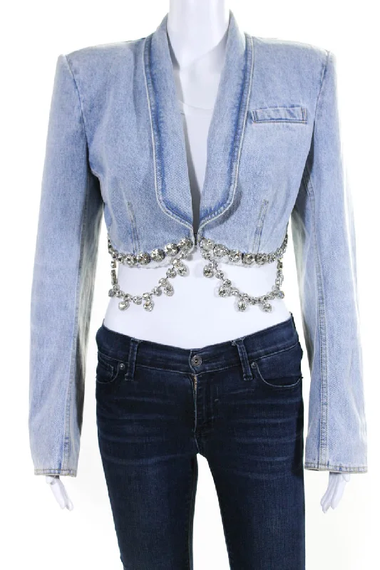 Area Cropped Rhinestone Jean Jacket