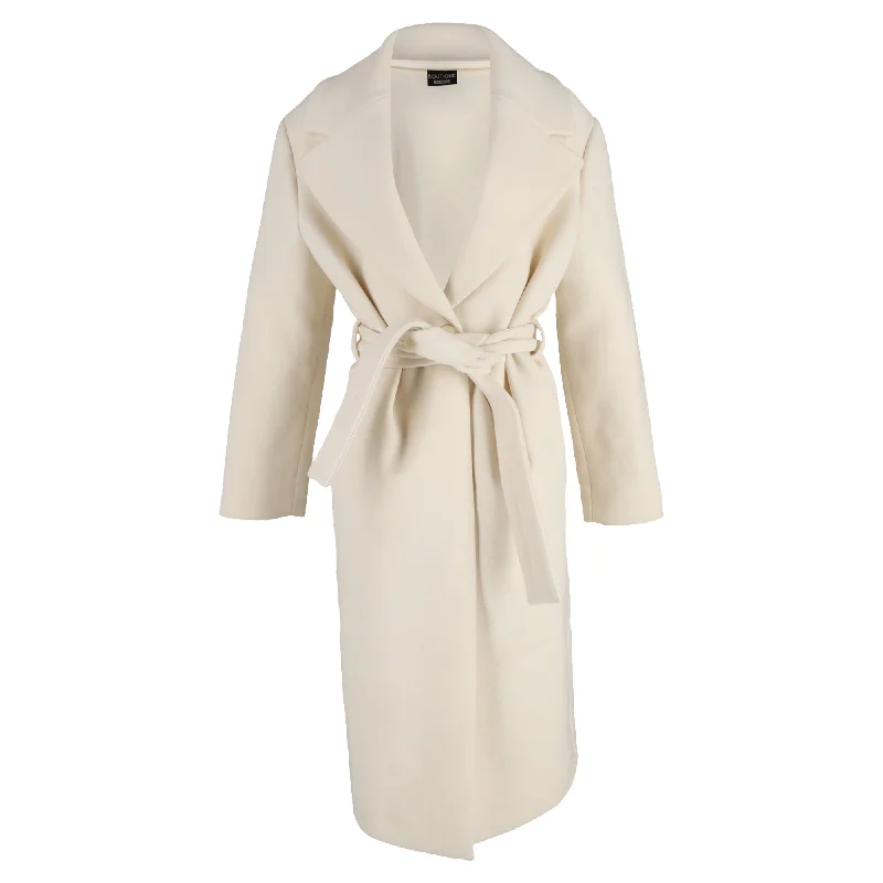 Boutique Moschino Belted Coat in Cream Wool