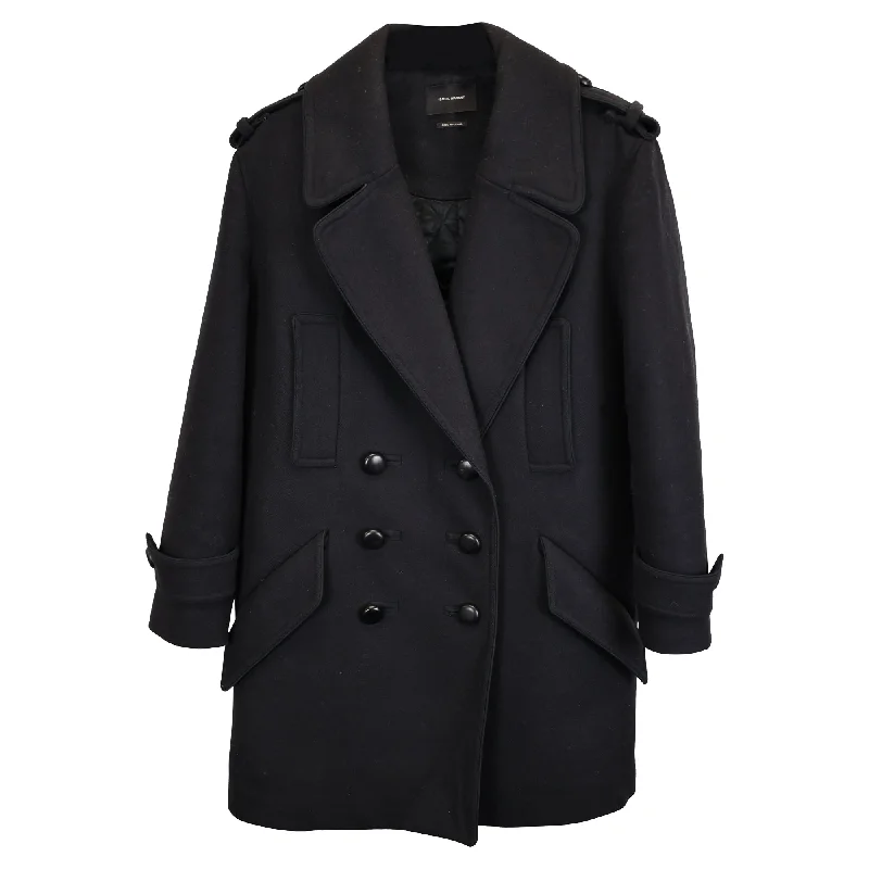 Isabel Marant Karly Double-Breasted Coat in Navy Blue Wool