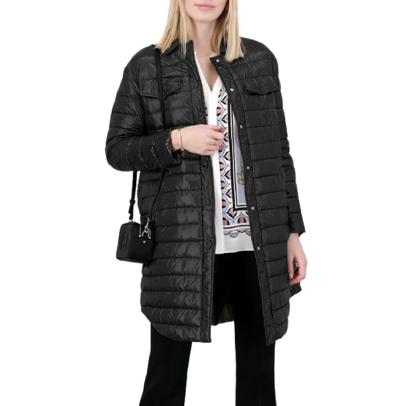 Lightweight Button Up Padded Coat In Black