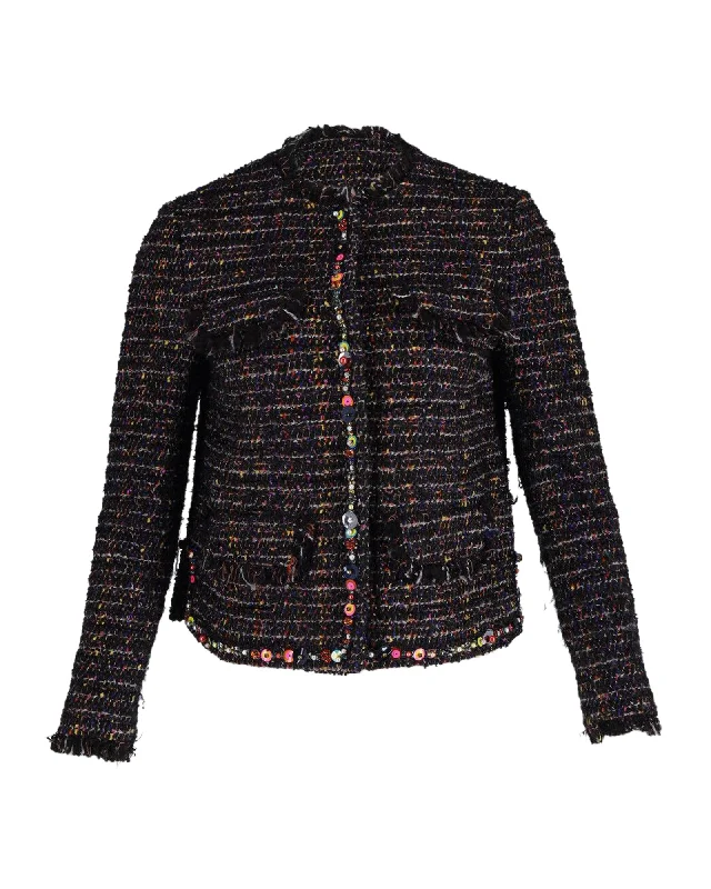 MSGM Tweed Embellished Jacket in Black Wool